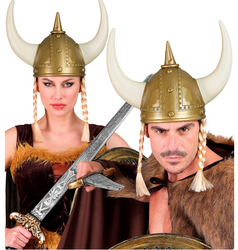 HEŁM WIKINGA ZŁOTY Z BIAŁYMI ROGAMI DLA DOROSŁYCH