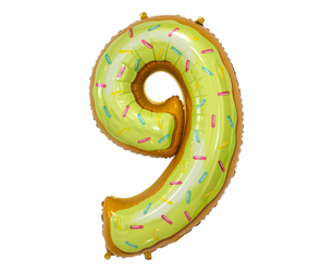 BALON FOLIOWY ŻÓŁTY CYFRA 9 CIASTECZKO 78CM 1SZT