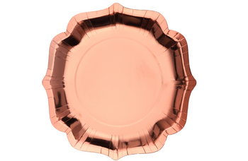TALERZYKI PAPIEROWE METALIZOWANE RÓŻOWE ZŁOTO 27,5 CM