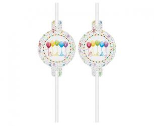 SŁOMKI PAPIEROWE Z NAPISEM HAPPY BIRTHDAY 4 SZT.