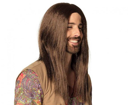 Peruka brązowa męska John, długie włosy hipisa 