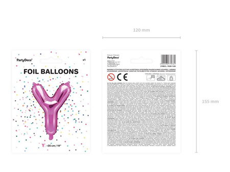 BALON FOLIOWY 35cm, LITERA Y RÓŻOWA