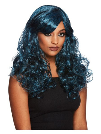 PERUKA CZARNO-NIEBIESKA DŁUGA