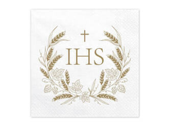 SERWETKI KOMUNIA ŚWIĘTA IHS KŁOSY ZBÓŻ 33X33 CM 12 SZT.