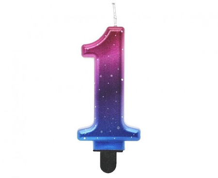 ŚWIECZKA URODZINOWA CYFRA 1 KOSMOS OMBRE 8 CM