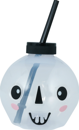 KUBEK SŁODKA CZASZKA ZE SŁOMKĄ LED 17 CM