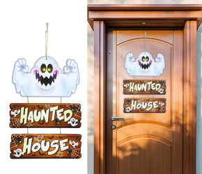 DREWNIANA DEKORACJA NAWIEDZONY DOM 32 X 21 CM