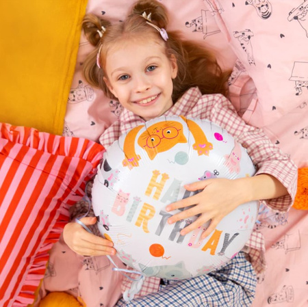 BALON FOLIOWY HAPPY BIRTHDAY KOTKI 45 CM