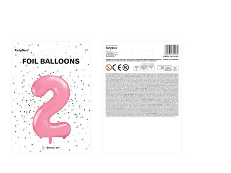BALON FOLIOWY 86cm, CYFRA 2 JASNORÓŻOWA