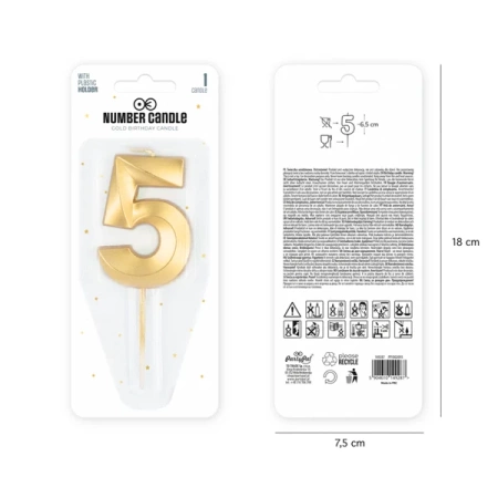 ŚWIECZKA ZŁOTA METALICZNA CYFRA 5