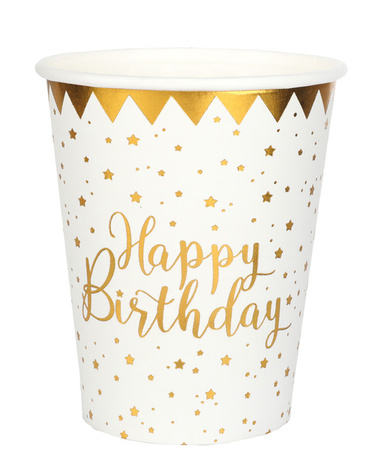 KUBECZKI PAPIEROWE URODZINY GWIAZDKI BIAŁE 270 ML 10 SZT