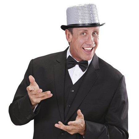 KAPELUSZ CEKINOWY SREBRNO CZARNY