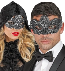 MASKA WENECKA SREBRNA Z KORONKĄ