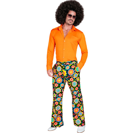 SPODNIE MĘSKIE LATA 70 CZARNE KOLOROWY KWIAT