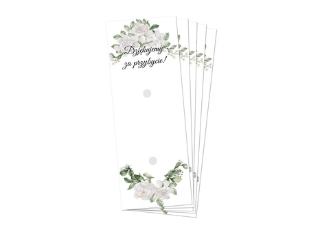 PODZIĘKOWANIA DLA GOŚCI BIAŁE RÓŻE 5 SZT MERCI