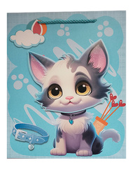 TORBA PREZENTOWA KOTEK NIEBIESKA 3D 26X32X10 CM