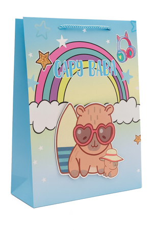 Torebka prezentowa Capy Baba Kapibara Tęcza 31 X 40 X 12 cm