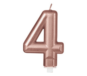 ŚWIECZKA URODZINOWA CYFRA 4 RÓŻOWE ZŁOTO 8 CM