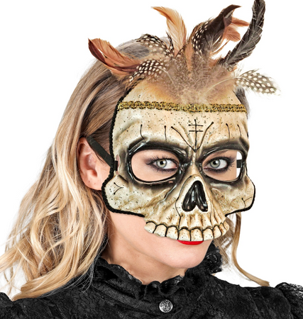 MASKA CZASZKA VOODOO Z PIÓRAMI 