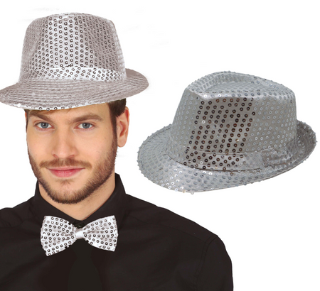 KAPELUSZ CEKINOWY SREBRNY