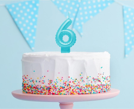 ŚWIECZKA URODZINOWA CYFRA 6 PERŁOWA JASNONIEBIESKA 7 CM