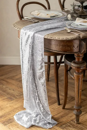 BIEŻNIK SIATECZKA CEKINOWY SREBRNY 0,3 X 5 M 