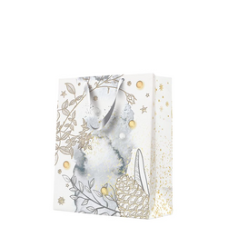 TORBA PREZENTOWA BIAŁA SZYSZKA GAŁĄZKI 26 X 33 X 13 CM