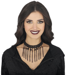 CHOKER CZARNY KORALIKI I ŁAŃCUSZKI HAFTOWANY