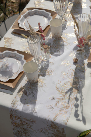 BIEŻNIK KOMUNIA GAŁĄZKI BEŻOWO-ZŁOTY 28 X 300 CM