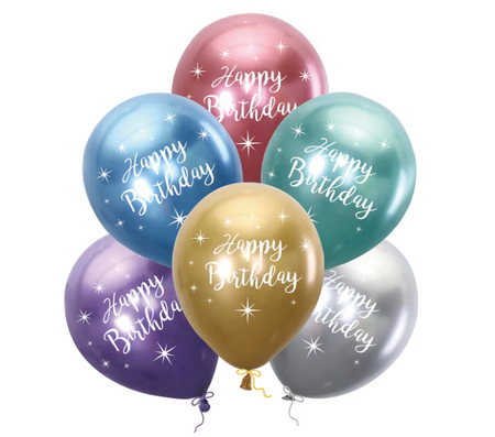 BALONY HAPPY BIRTHDAY 30 CM MIX KOLOR CHROM 6 SZT