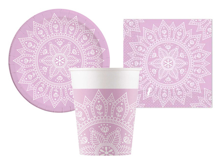 ZESTAW MANDALA FIOLETOWE TALERZYKI+KUBECZKI+SERWETKI