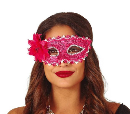 MASKA WENECKA Z KWIATEM CIEMNY RÓŻ