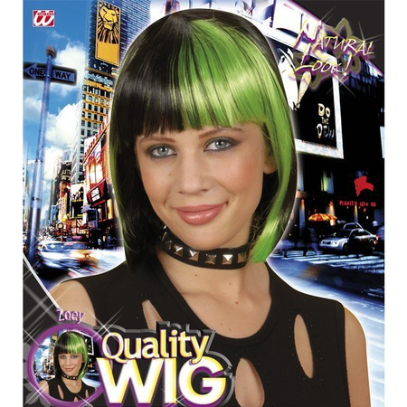 PERUKA PUNK ROCK CZARNO ZIELONA