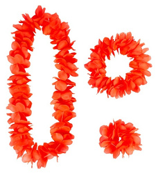 ZESTAW HAWAJSKI CZERWONY NEON NASZYJNIK WIANEK BRANSOLETKA