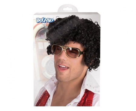 Peruka Elvis czarna loczki czarne krótkie włosy
