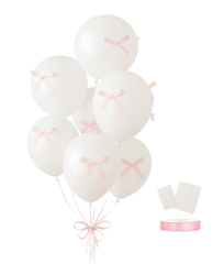 ZESTAW BIAŁE BALONY Z RÓŻOWĄ TASIEMKĄ I KROPKAMI KLEJOWYMI