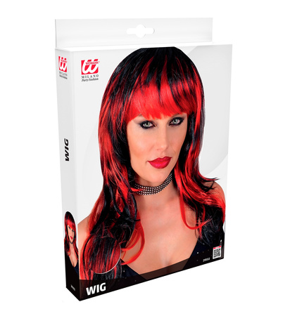 PERUKA DŁUGIE WŁOSY CZERWONO - CZARNA