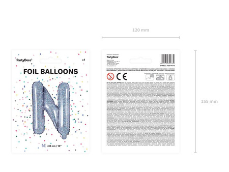 BALON FOLIOWY 35cm, LITERA N HOLOGRAFICZNY