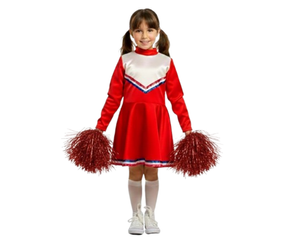 ZESTAW: STRÓJ CHEERLEADERKA CZERWONA + POMPONY 110