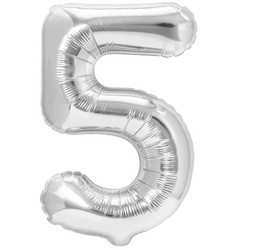 BALON FOLIOWY CYFRA 5 SREBRNY 100 CM