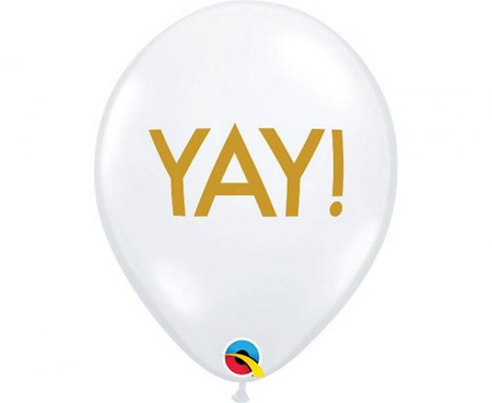 Balon QL 11 cali RND przezroczysty z nadr. YAY!, 25 szt.