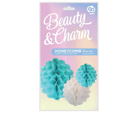 Rozeta dekoracyjna 3 kule papierowe niebieskie 15, 22, 29 cm dekoracja