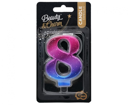 ŚWIECZKA URODZINOWA CYFRA 8 KOSMOS OMBRE 8 CM