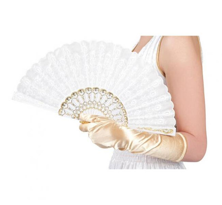 Wachlarz biały Granada hiszpański flamenco retro lata 20