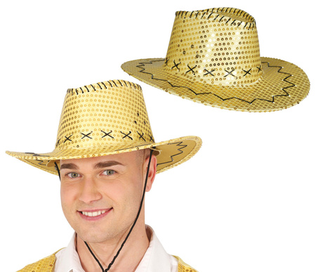 KOWBOJSKI KAPELUSZ CEKINOWY ZŁOTY
