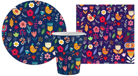 ZESTAW SUMMER HAVE FUN CIEMNE TALERZYKI+KUBECZKI+SERWETKI KOLOROWE