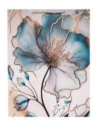 TORBA PREZENTOWA KWIAT NIEBIESKO-ZŁOTY PĄKI 31X40X12 CM