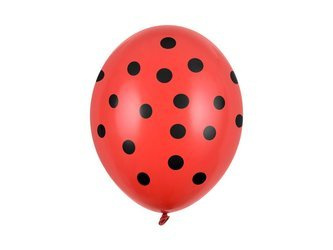 BALONY CZERWONE CZARNE KROPKI 6 SZT 30 CM