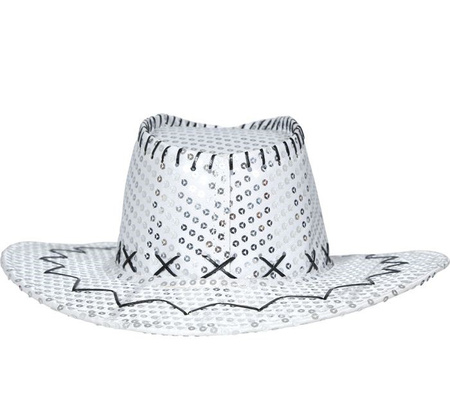 KAPELUSZ KOWBOJSKI CEKINOWY SREBRNY