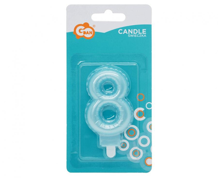 ŚWIECZKA URODZINOWA CYFRA 8 PERŁOWA JASNONIEBIESKA 7 CM